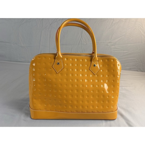 Arcadia Handbags - Arcadia Italy Patent Leather Satchel Mustard Yellow Embossed Handbag